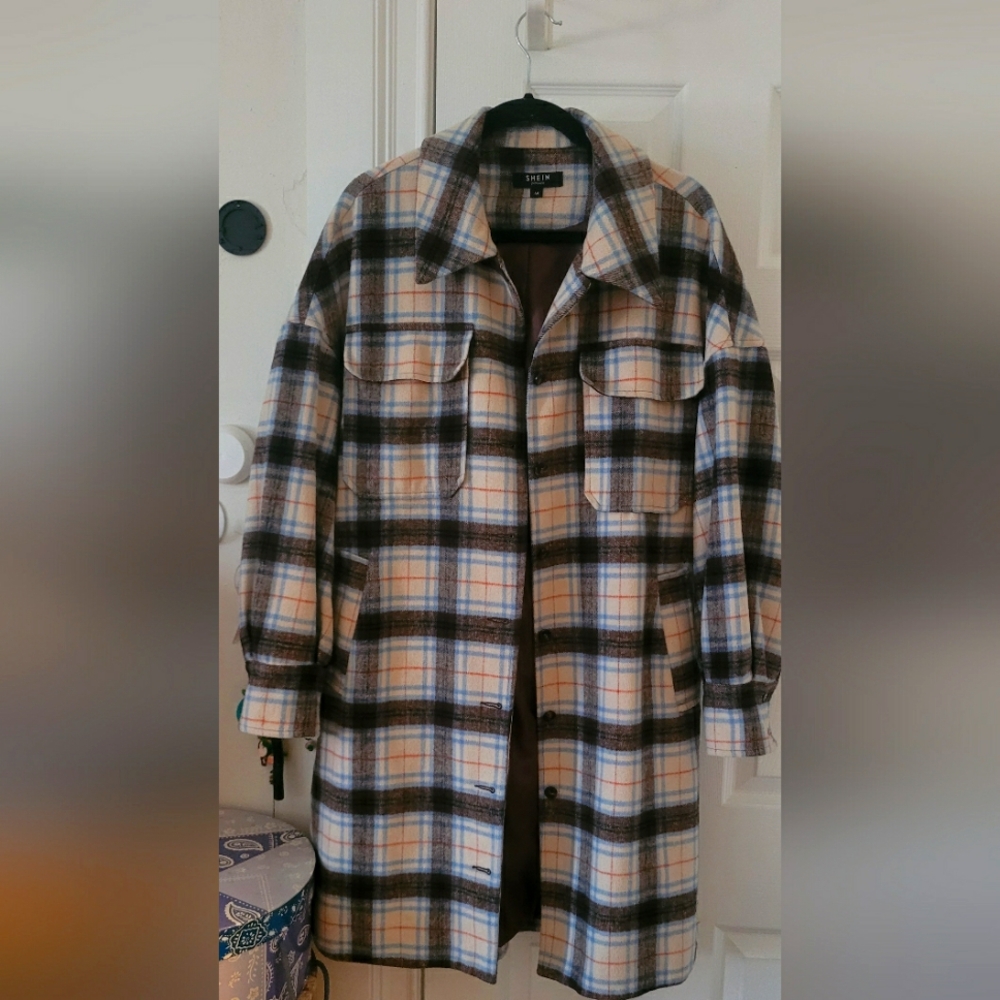 Women's Woolen Blend Plaid Shirt Jacket